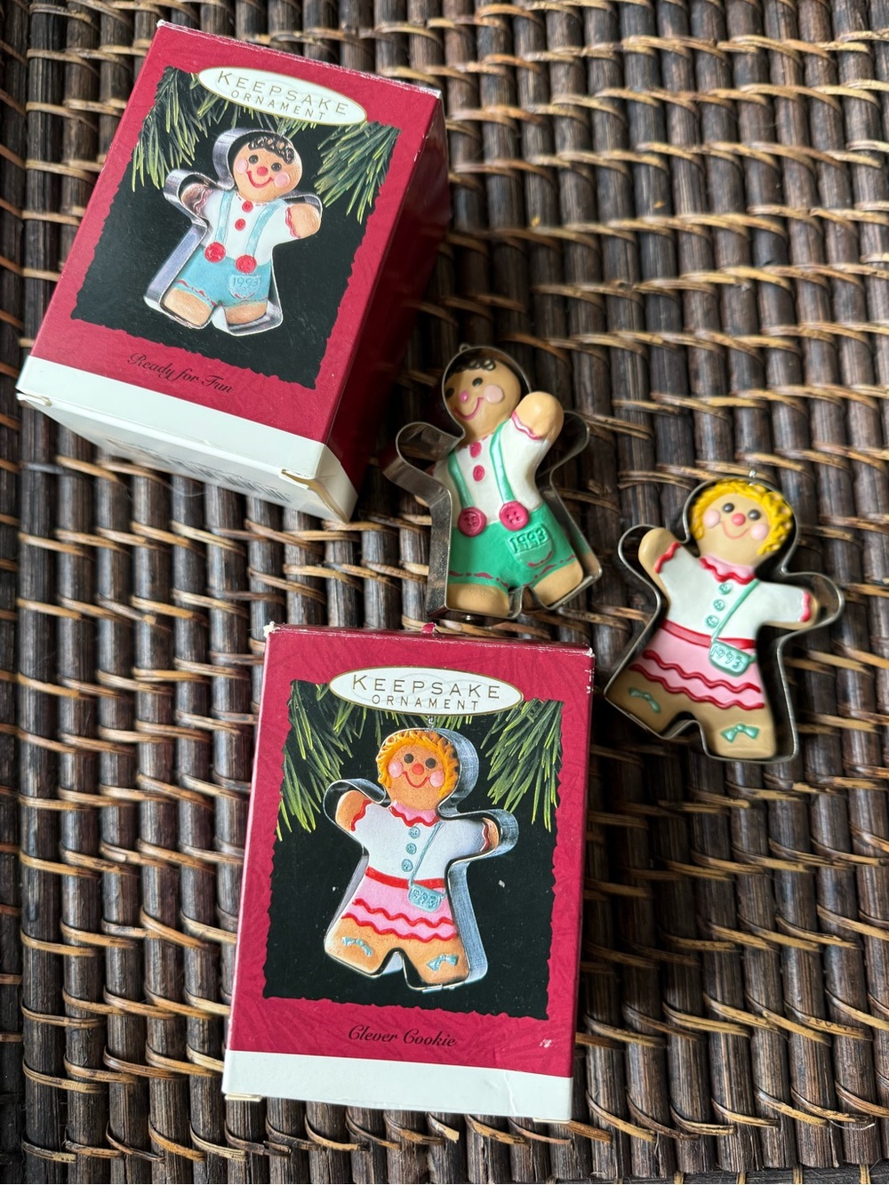 Hallmark Gingerbread Girl Boy Ornament Set 1993 Vintage
